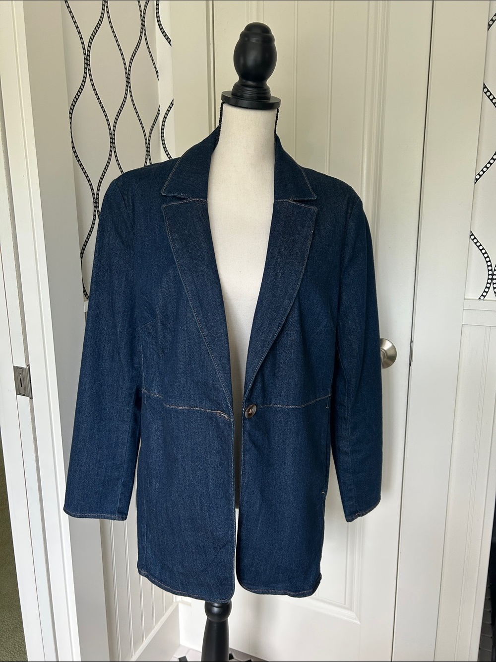 Chico's Dark Blue Denim Blazer Jacket